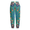 Peacock Feather Floral Pattern Print Fleece Lined Knit Pants