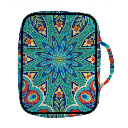 Peacock Feather Floral Pattern Print Front Pocket Bible Bag