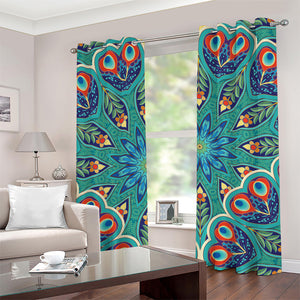 Peacock Feather Floral Pattern Print Grommet Curtains