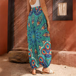 Peacock Feather Floral Pattern Print Harem Pants