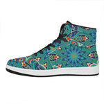 Peacock Feather Floral Pattern Print High Top Leather Sneakers