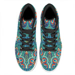 Peacock Feather Floral Pattern Print High Top Leather Sneakers
