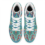 Peacock Feather Floral Pattern Print High Top Leather Sneakers