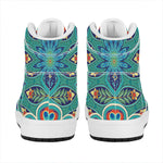 Peacock Feather Floral Pattern Print High Top Leather Sneakers