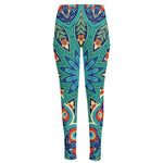 Peacock Feather Floral Pattern Print High-Waisted Pocket Leggings