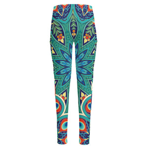 Peacock Feather Floral Pattern Print High-Waisted Pocket Leggings