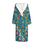 Peacock Feather Floral Pattern Print Hooded Bathrobe