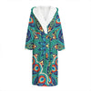 Peacock Feather Floral Pattern Print Hooded Bathrobe