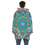 Peacock Feather Floral Pattern Print Hoodie Blanket