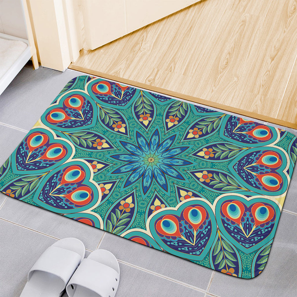 Peacock Feather Floral Pattern Print Indoor Door Mat