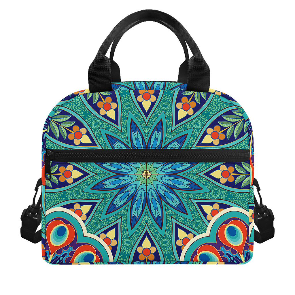 Peacock Feather Floral Pattern Print Insulated Lunch Bag
