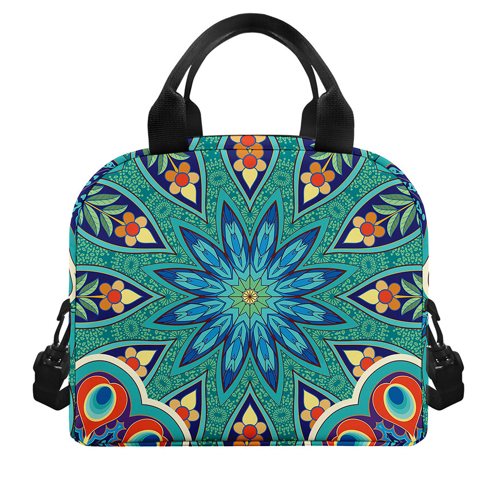Peacock Feather Floral Pattern Print Insulated Lunch Bag