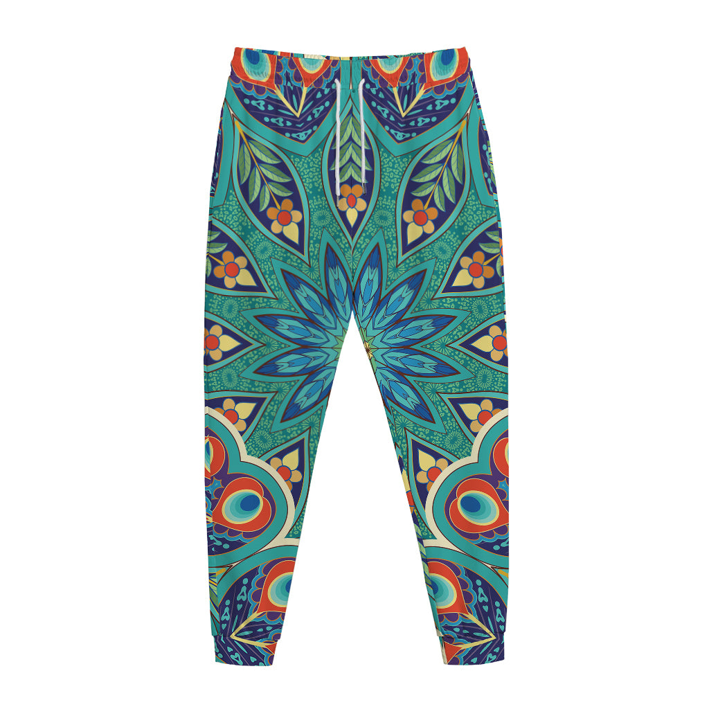 Peacock Feather Floral Pattern Print Jogger Pants