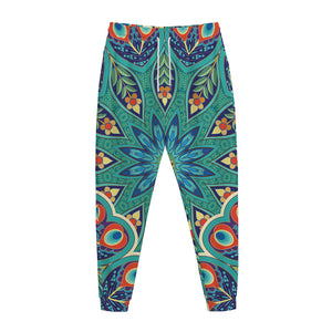 Peacock Feather Floral Pattern Print Jogger Pants