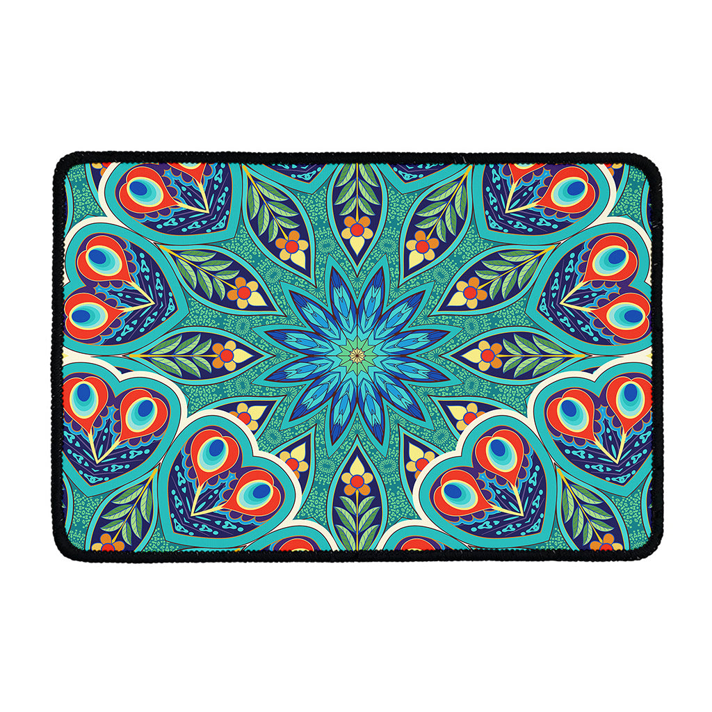 Peacock Feather Floral Pattern Print Kitchen Mat