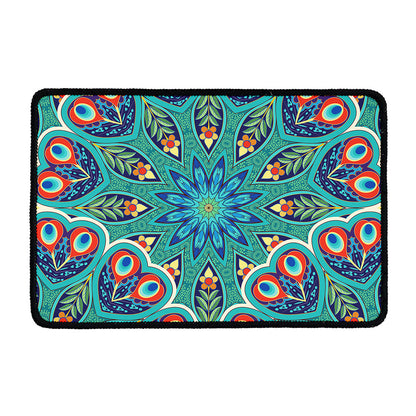Peacock Feather Floral Pattern Print Kitchen Mat