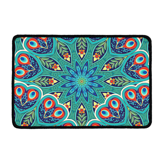 Peacock Feather Floral Pattern Print Kitchen Mat