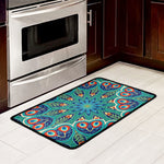 Peacock Feather Floral Pattern Print Kitchen Mat
