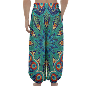 Peacock Feather Floral Pattern Print Lantern Pants