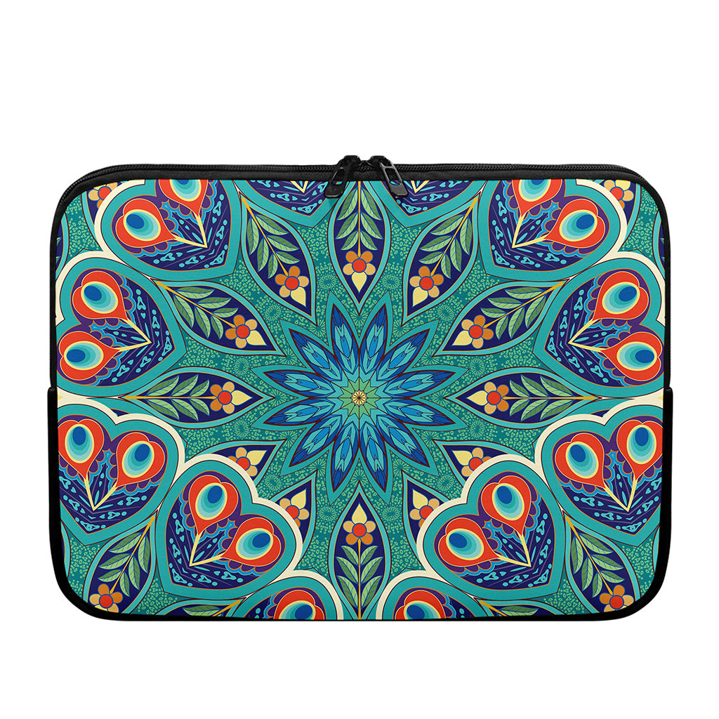 Peacock Feather Floral Pattern Print Laptop Sleeve