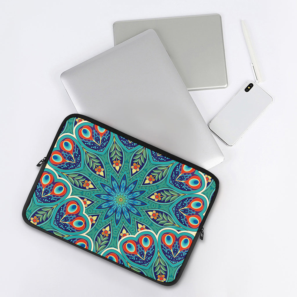 Peacock Feather Floral Pattern Print Laptop Sleeve