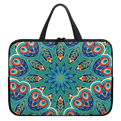 Peacock Feather Floral Pattern Print Laptop Sleeve With Handle