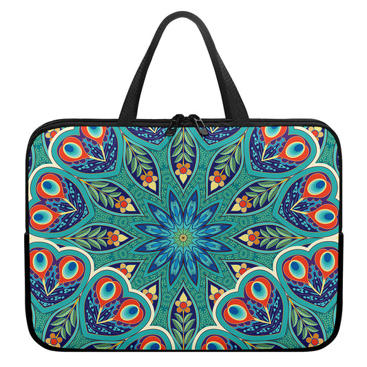 Peacock Feather Floral Pattern Print Laptop Sleeve With Handle