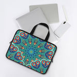 Peacock Feather Floral Pattern Print Laptop Sleeve With Handle
