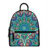 Peacock Feather Floral Pattern Print Leather Backpack