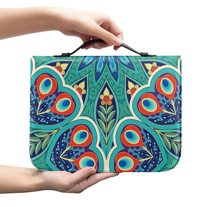 Peacock Feather Floral Pattern Print Leather Bible Cover