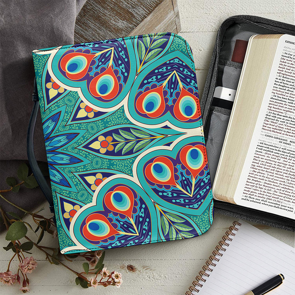 Peacock Feather Floral Pattern Print Leather Bible Cover