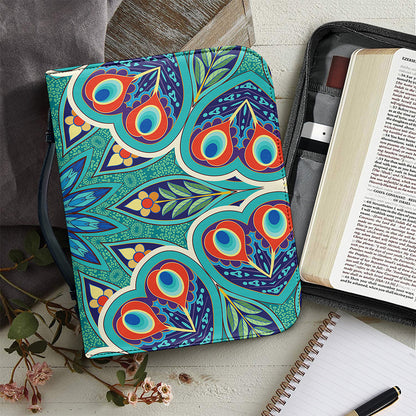 Peacock Feather Floral Pattern Print Leather Bible Cover