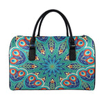 Peacock Feather Floral Pattern Print Leather Duffle Bag