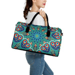 Peacock Feather Floral Pattern Print Leather Duffle Bag