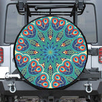 Peacock Feather Floral Pattern Print Leather Spare Tire Cover