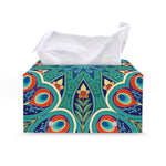 Peacock Feather Floral Pattern Print Leather Tissue Box Cover