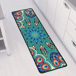 Peacock Feather Floral Pattern Print Long Kitchen Mat