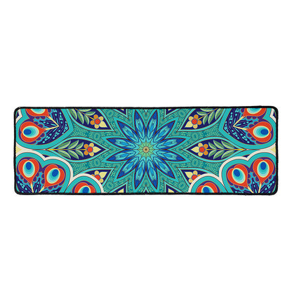 Peacock Feather Floral Pattern Print Long Kitchen Mat