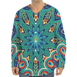 Peacock Feather Floral Pattern Print Long Sleeve Baseball Jersey