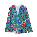 Peacock Feather Floral Pattern Print Long Sleeve Short Coat