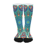 Peacock Feather Floral Pattern Print Long Socks