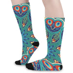 Peacock Feather Floral Pattern Print Long Socks