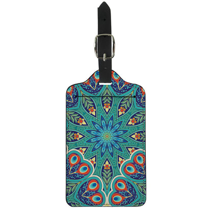Peacock Feather Floral Pattern Print Luggage Tag