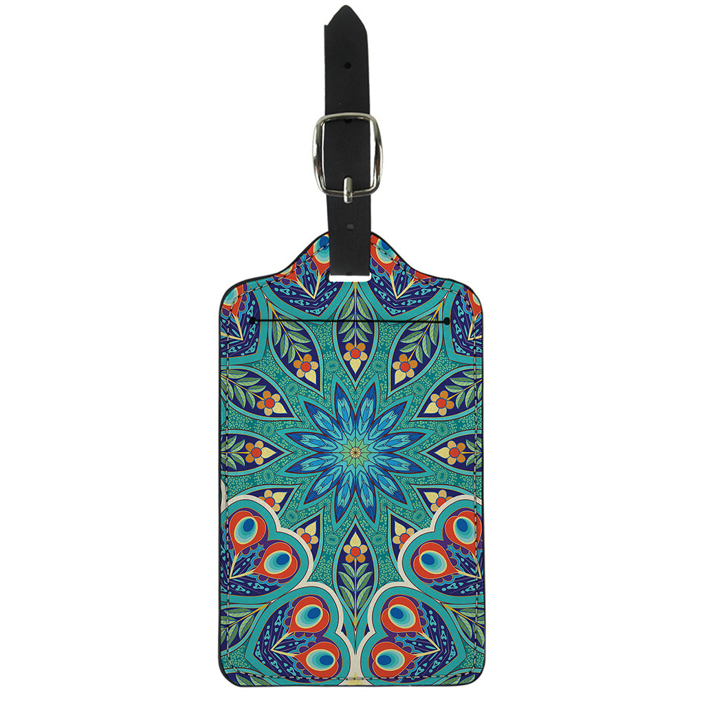 Peacock Feather Floral Pattern Print Luggage Tag