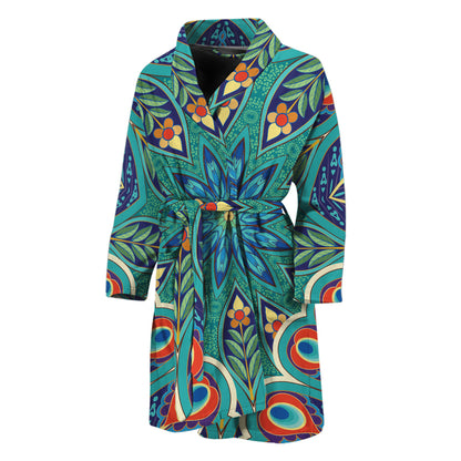 Peacock Feather Floral Pattern Print Men's Bathrobe