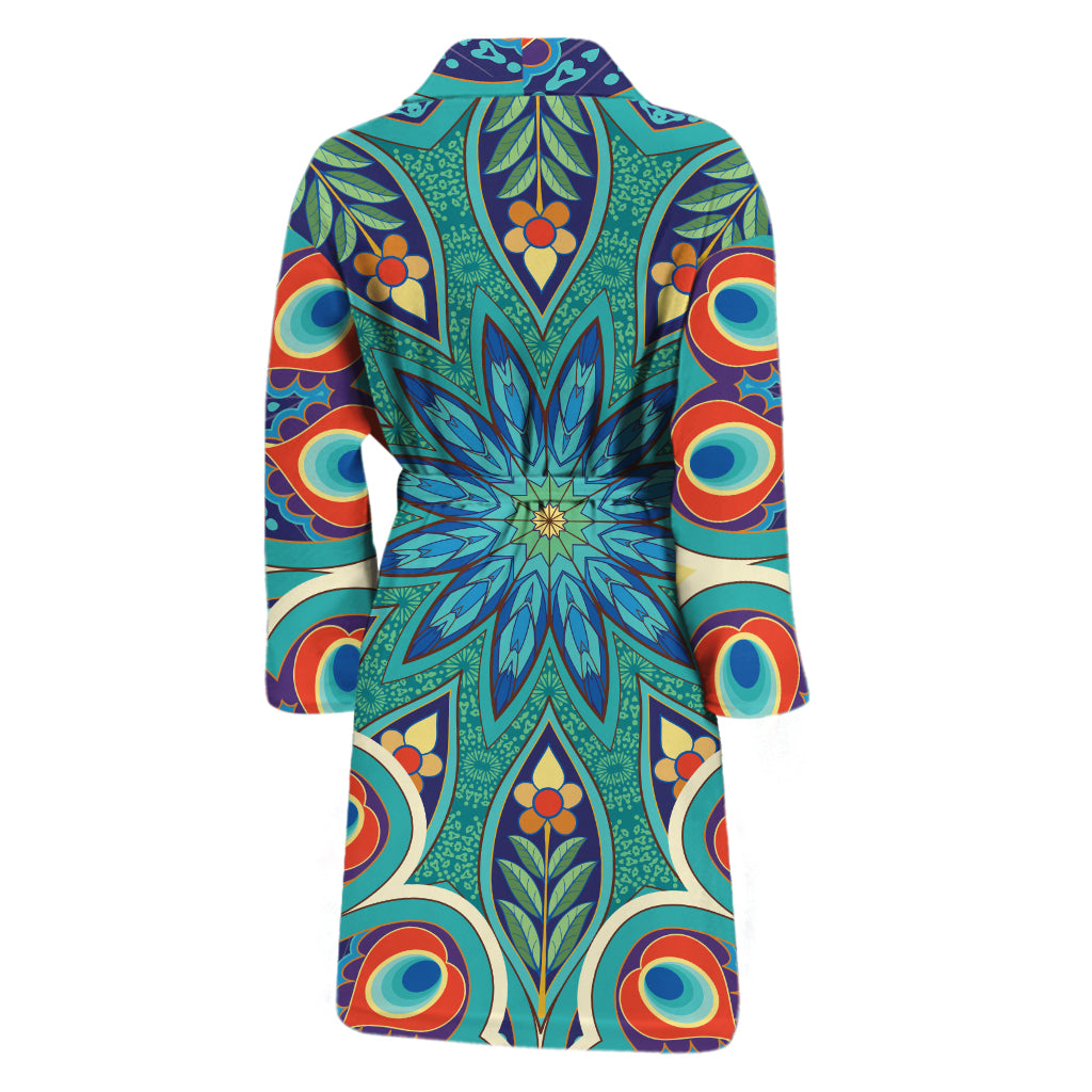 Peacock Feather Floral Pattern Print Men's Bathrobe