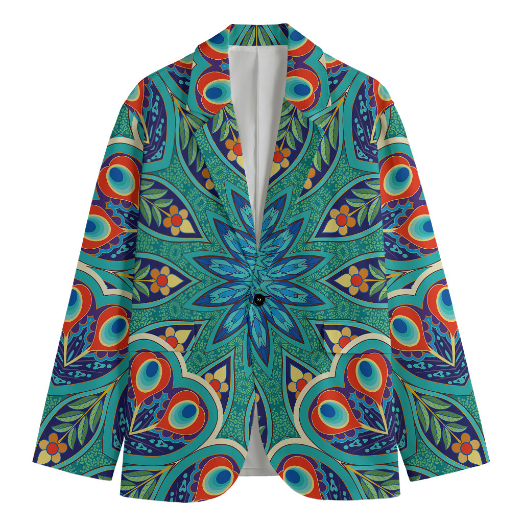 Peacock Feather Floral Pattern Print Men's Blazer