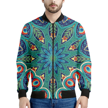 Peacock Feather Floral Pattern Print Men's Bomber Jacket