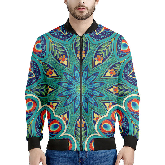 Peacock Feather Floral Pattern Print Men's Bomber Jacket