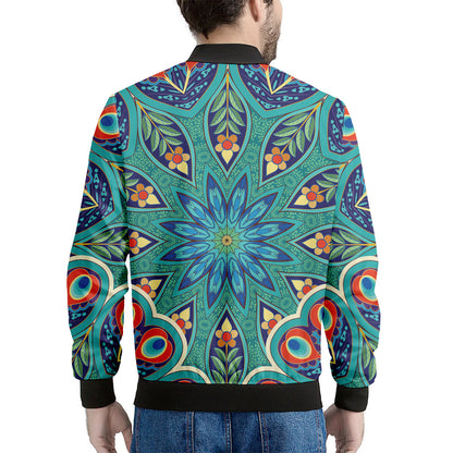 Peacock Feather Floral Pattern Print Men's Bomber Jacket